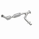 MagnaFlow 49607 oem grade direct-fit catalytic converter, front three-quarter view of the turntable spin