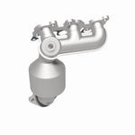 MagnaFlow 5531610 carb manifold converter, rear three-quarter view of the turntable spin