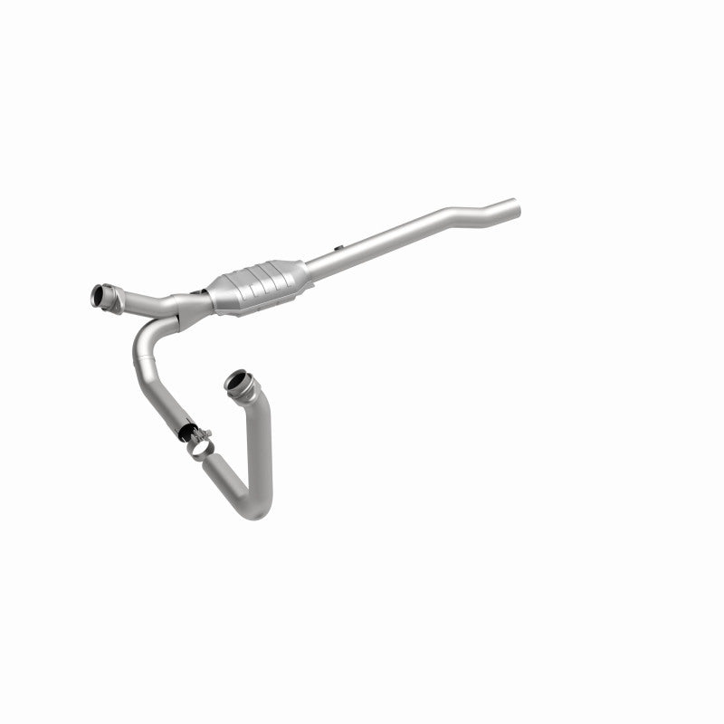 MagnaFlow 93616 hm grade direct-fit catalytic converter, front three-quarter view of the turntable spin