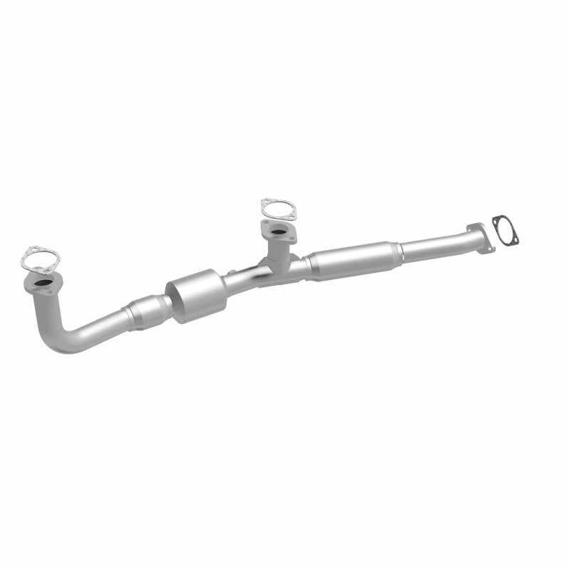 MagnaFlow 444302 carb direct-fit catalytic converter, front three-quarter view of the turntable spin