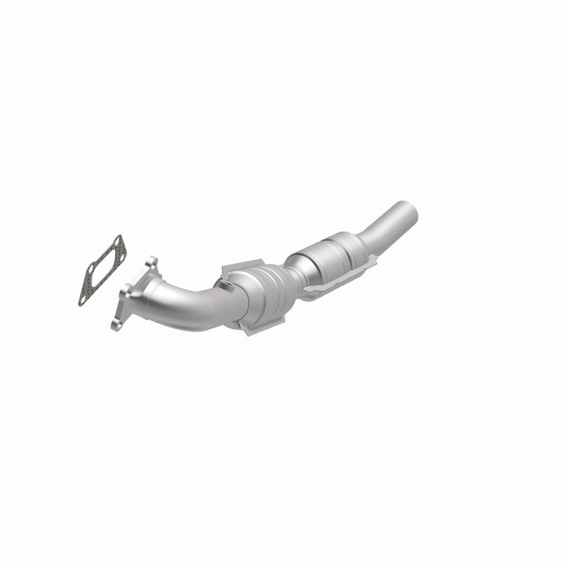 MagnaFlow 551682 carb direct-fit catalytic converter, opposite front three-quarter view of the turntable spin