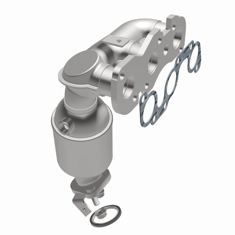 MagnaFlow 452468 carb manifold converter, opposite front three-quarter view of the turntable spin