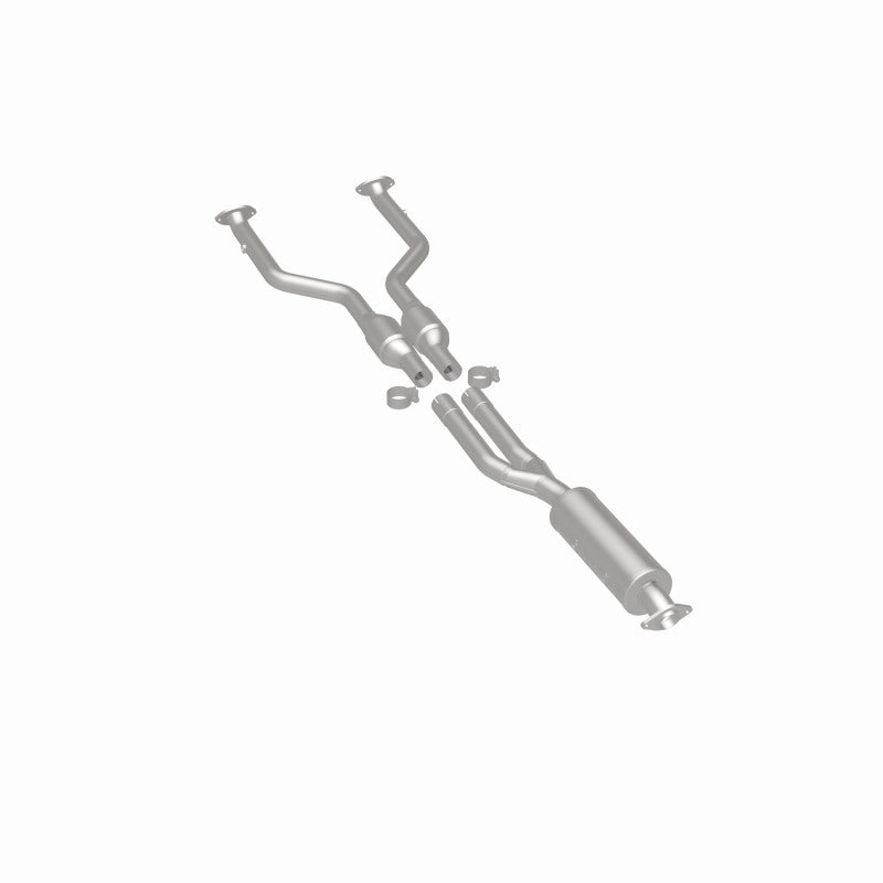 MagnaFlow 5571168 carb direct-fit catalytic converter, rear three-quarter view of the turntable spin