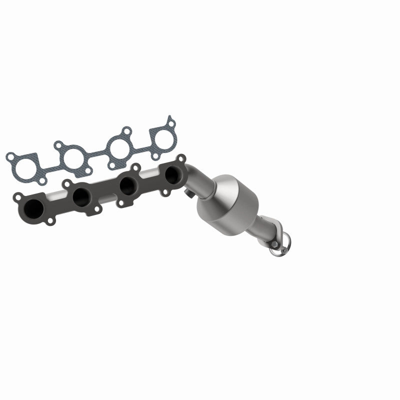 MagnaFlow 49340 oem grade manifold converter, front three-quarter view of the turntable spin