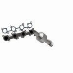MagnaFlow 49340 oem grade manifold converter, front three-quarter view of the turntable spin