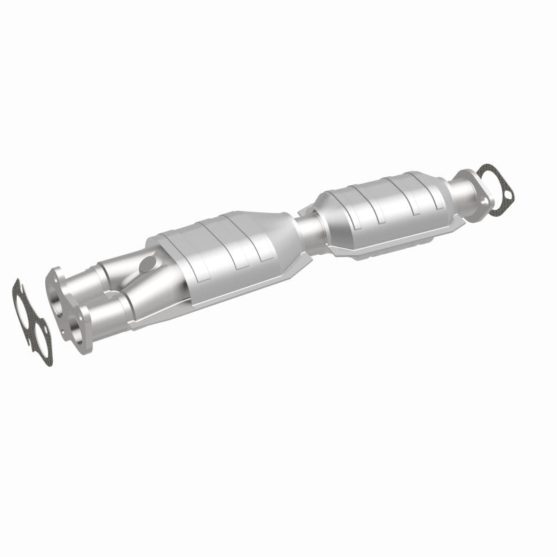 MagnaFlow 23386 epa direct-fit catalytic converter, front three-quarter view of the turntable spin