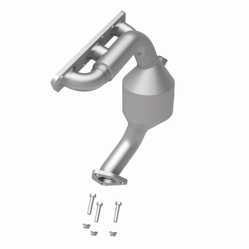 MagnaFlow 49312 oem grade manifold converter, opposite rear three-quarter view of the turntable spin