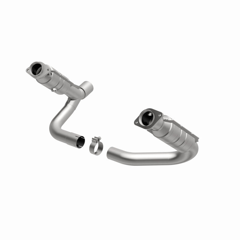 MagnaFlow 49638 oem grade direct-fit catalytic converter, opposite front three-quarter view of the turntable spin