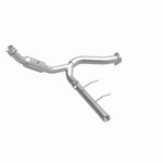 MagnaFlow 5451500 carb direct-fit catalytic converter, front three-quarter view of the turntable spin