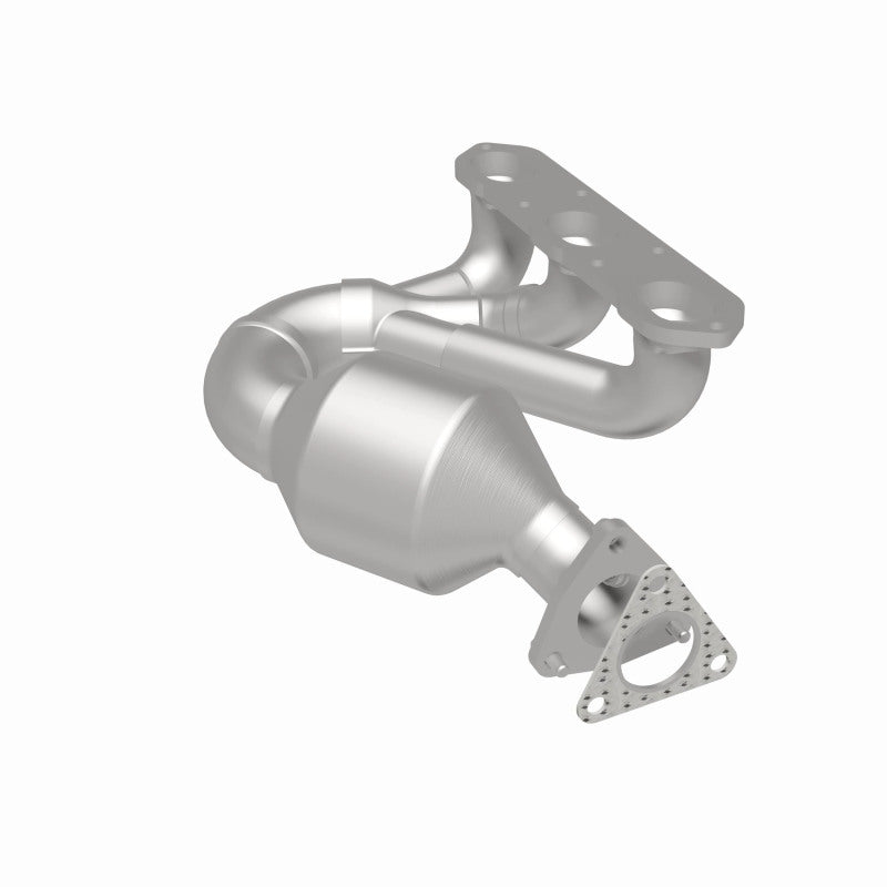 MagnaFlow 52328 oem grade manifold converter, rear three-quarter view of the turntable spin