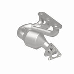 MagnaFlow 52328 oem grade manifold converter, rear three-quarter view of the turntable spin