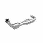 MagnaFlow 93394 hm grade direct-fit catalytic converter, front three-quarter view of the turntable spin