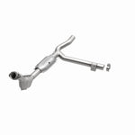 MagnaFlow 93393 hm grade direct-fit catalytic converter, opposite front three-quarter view of the turntable spin