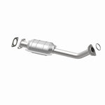 MagnaFlow 447230 carb direct-fit catalytic converter, opposite rear three-quarter view of the turntable spin