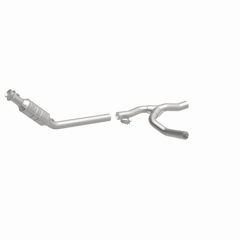 MagnaFlow 93420 hm grade direct-fit catalytic converter, front three-quarter view of the turntable spin