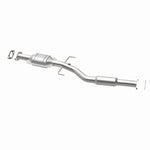 MagnaFlow 457024 carb direct-fit catalytic converter, opposite rear three-quarter view of the turntable spin