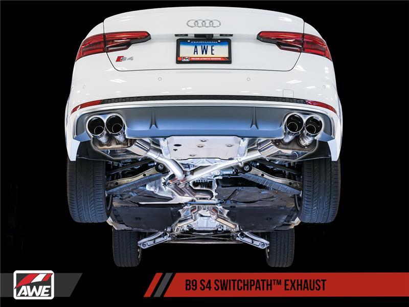 AWE Tuning Audi B9 S4 SwitchPath Exhaust - Non-Resonated (Black 102mm Tips) - autotalent