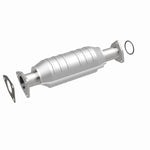 MagnaFlow 49569 oem grade direct-fit catalytic converter, front three-quarter view of the turntable spin