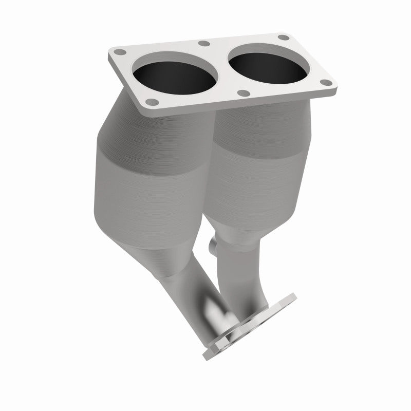 MagnaFlow 49103 oem grade direct-fit catalytic converter, rear three-quarter view of the turntable spin