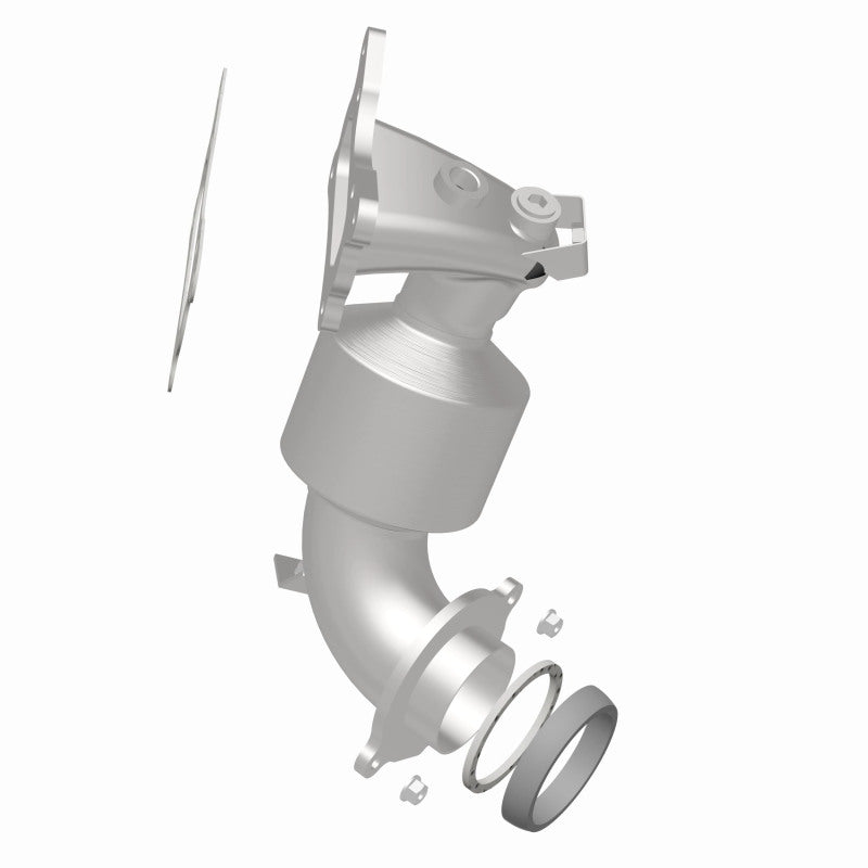 MagnaFlow 52032 oem grade manifold converter, rear three-quarter view of the turntable spin