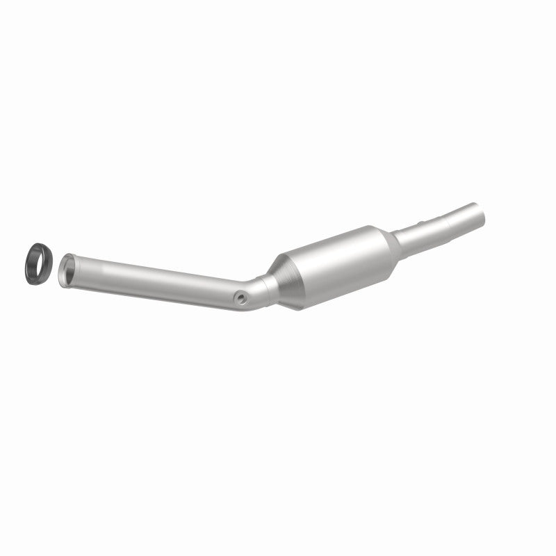 MagnaFlow 93300 hm grade direct-fit catalytic converter, front three-quarter view of the turntable spin
