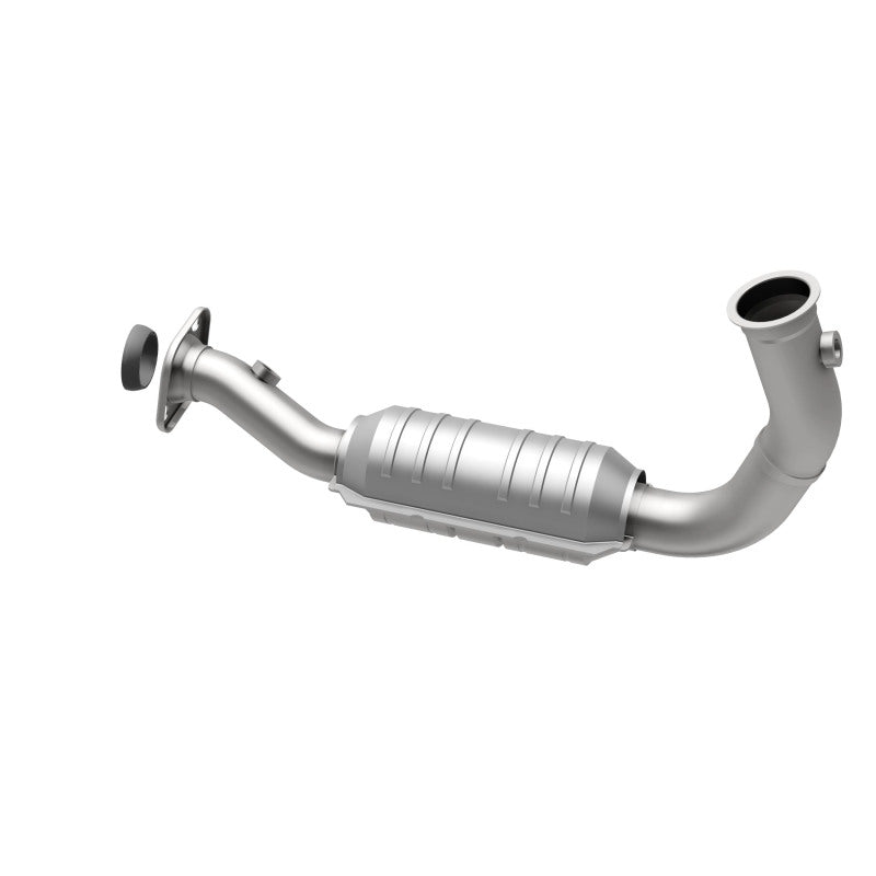 MagnaFlow 93383 hm grade direct-fit catalytic converter, opposite rear three-quarter view of the turntable spin