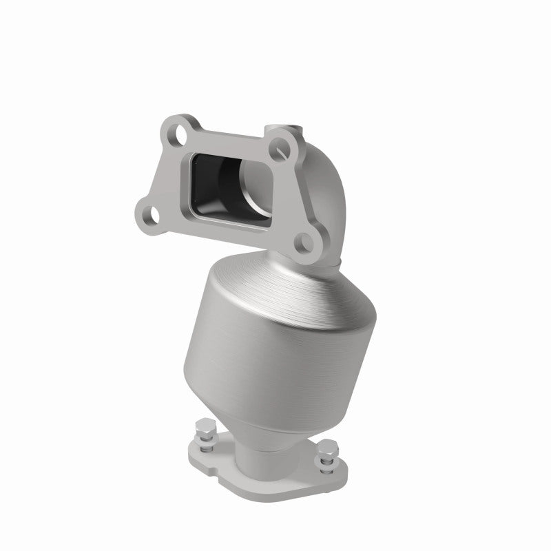 MagnaFlow 551402 carb direct-fit catalytic converter, opposite front three-quarter view of the turntable spin