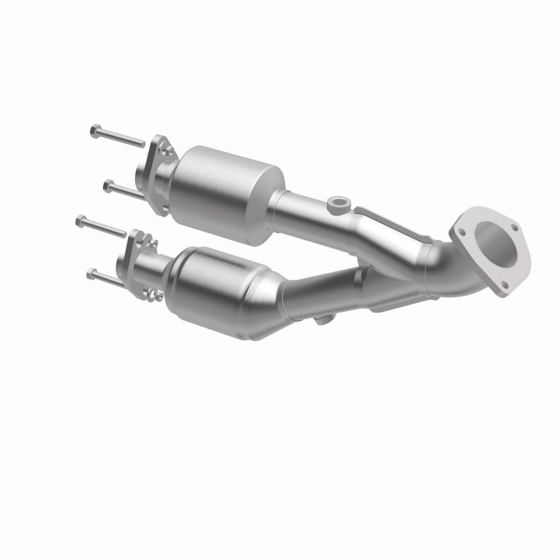 MagnaFlow 93207 hm grade direct-fit catalytic converter, opposite front three-quarter view of the turntable spin