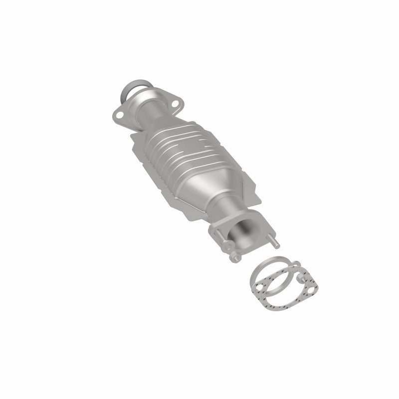 MagnaFlow 52174 oem grade direct-fit catalytic converter, rear three-quarter view of the turntable spin