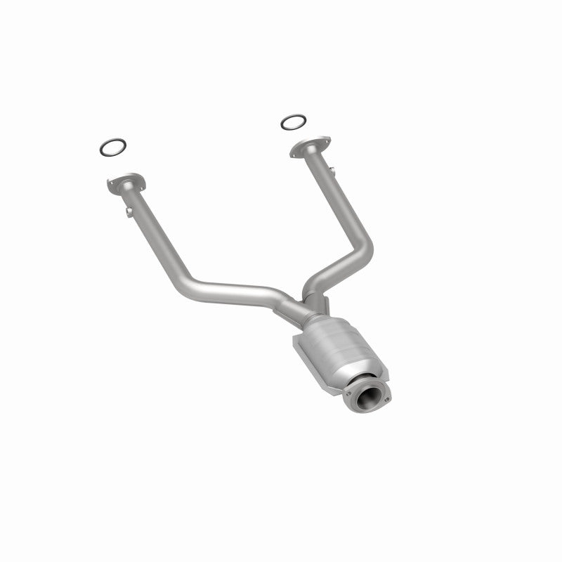 MagnaFlow 49085 oem grade direct-fit catalytic converter, rear three-quarter view of the turntable spin