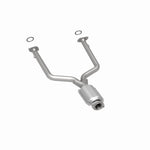 MagnaFlow 49085 oem grade direct-fit catalytic converter, rear three-quarter view of the turntable spin