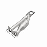 MagnaFlow 23772 hm grade direct-fit catalytic converter, opposite front three-quarter view of the turntable spin
