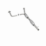 MagnaFlow 447251 carb direct-fit catalytic converter, rear three-quarter view of the turntable spin