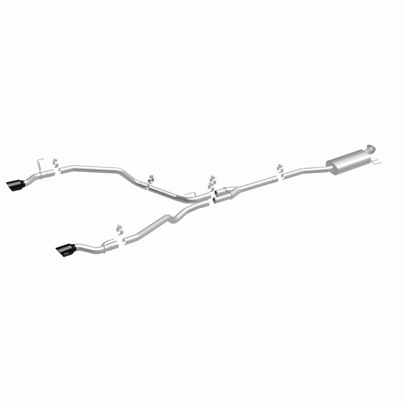 MagnaFlow 19633 neo series cat-back exhaust, front three-quarter view of the turntable spin