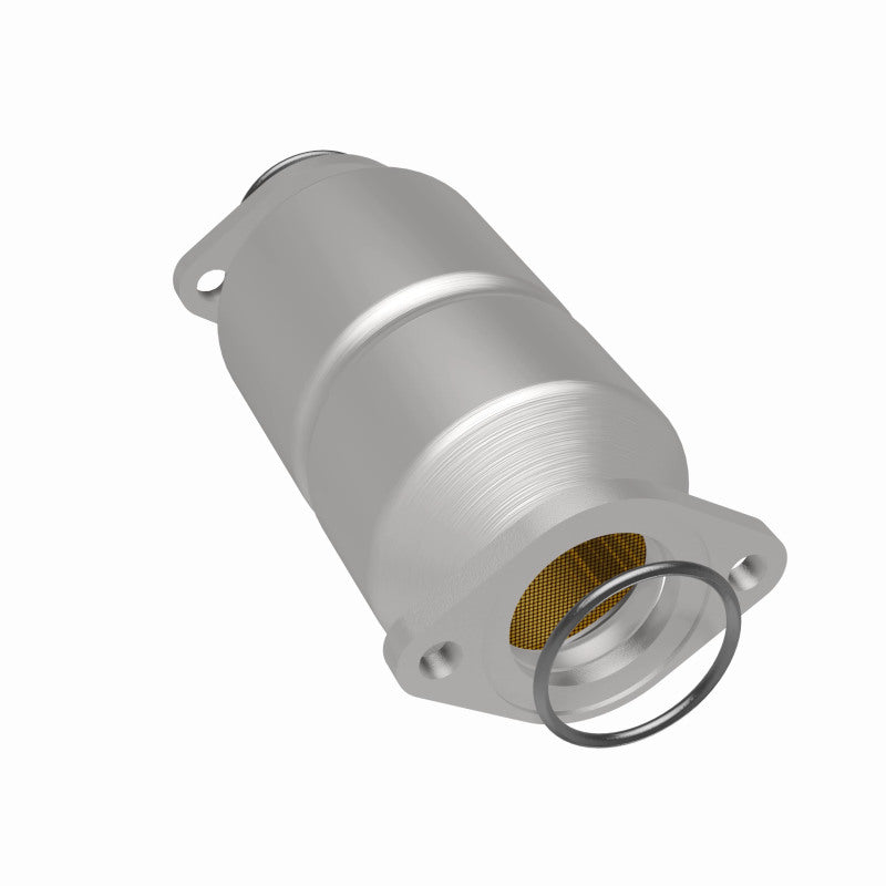 MagnaFlow 338656 carb direct-fit catalytic converter, rear three-quarter view of the turntable spin
