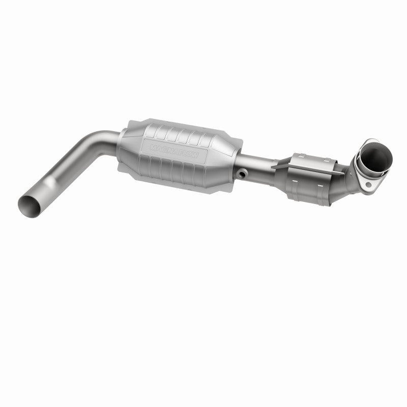 MagnaFlow 93664 hm grade direct-fit catalytic converter, opposite rear three-quarter view of the turntable spin