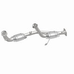 MagnaFlow 93436 hm grade direct-fit catalytic converter, front three-quarter view of the turntable spin