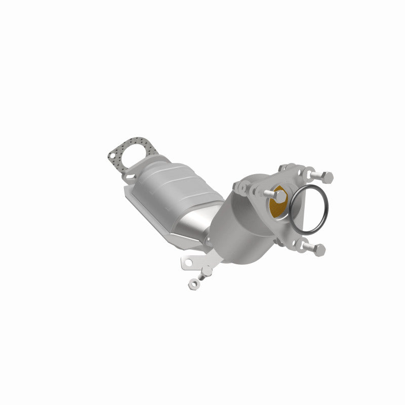 MagnaFlow 551143 carb direct-fit catalytic converter, front three-quarter view of the turntable spin
