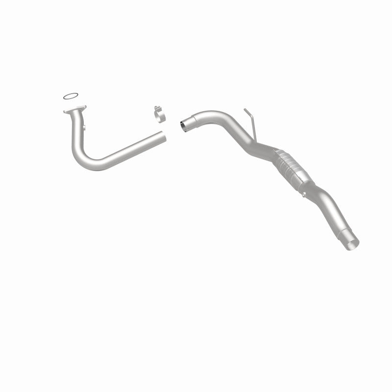 MagnaFlow 24147 hm grade direct-fit catalytic converter, rear three-quarter view of the turntable spin