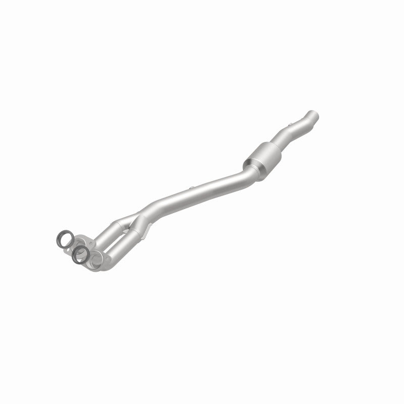 MagnaFlow 4481683 carb direct-fit catalytic converter, opposite front three-quarter view of the turntable spin