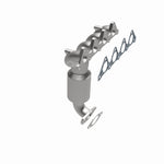 MagnaFlow 49999 oem grade manifold converter, opposite front three-quarter view of the turntable spin