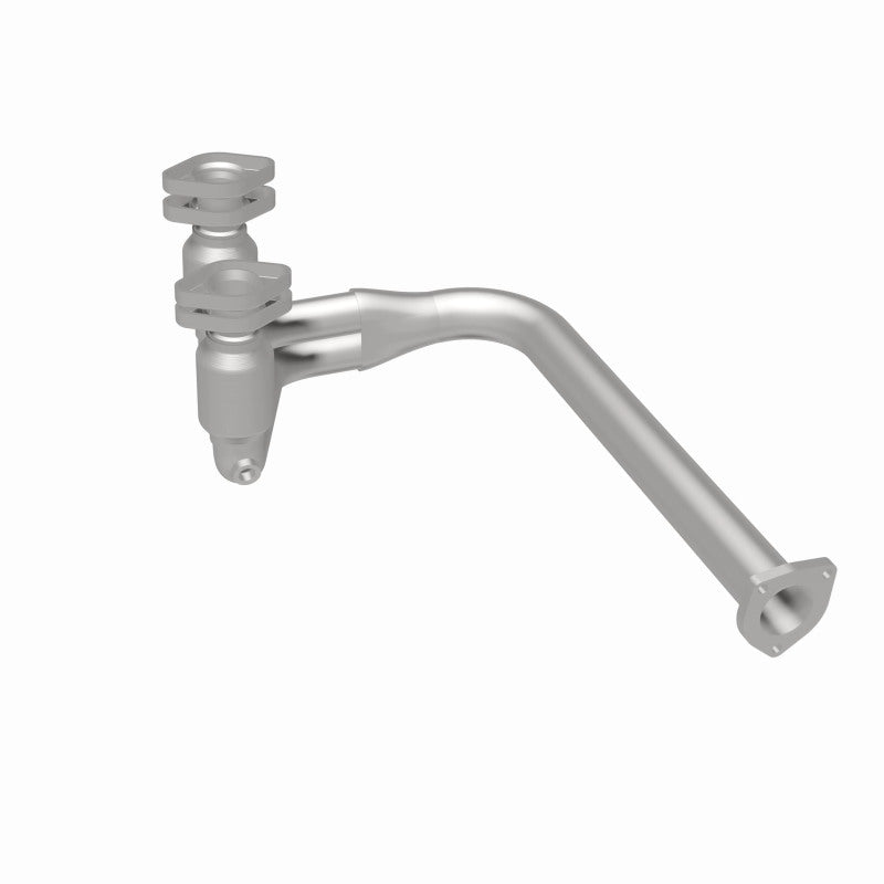 MagnaFlow 447188 carb direct-fit catalytic converter, rear three-quarter view of the turntable spin