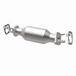 MagnaFlow 5561823 carb direct-fit catalytic converter, opposite rear three-quarter view of the turntable spin