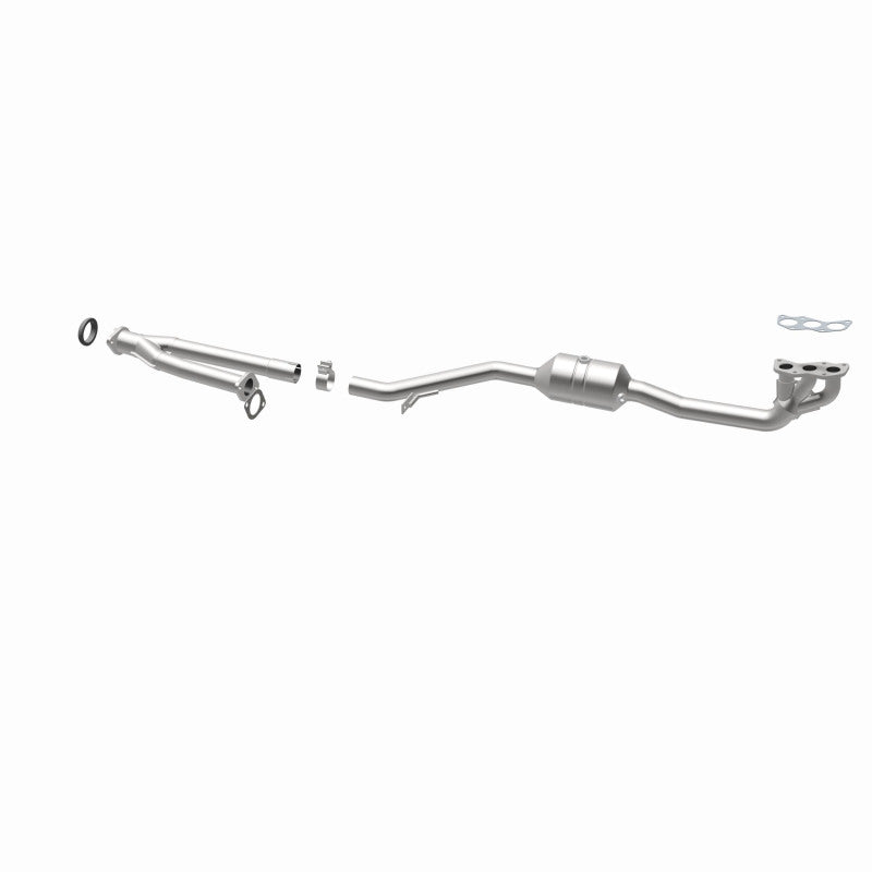 MagnaFlow 52202 oem grade manifold converter, opposite rear three-quarter view of the turntable spin