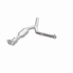 MagnaFlow 93665 hm grade direct-fit catalytic converter, opposite front three-quarter view of the turntable spin
