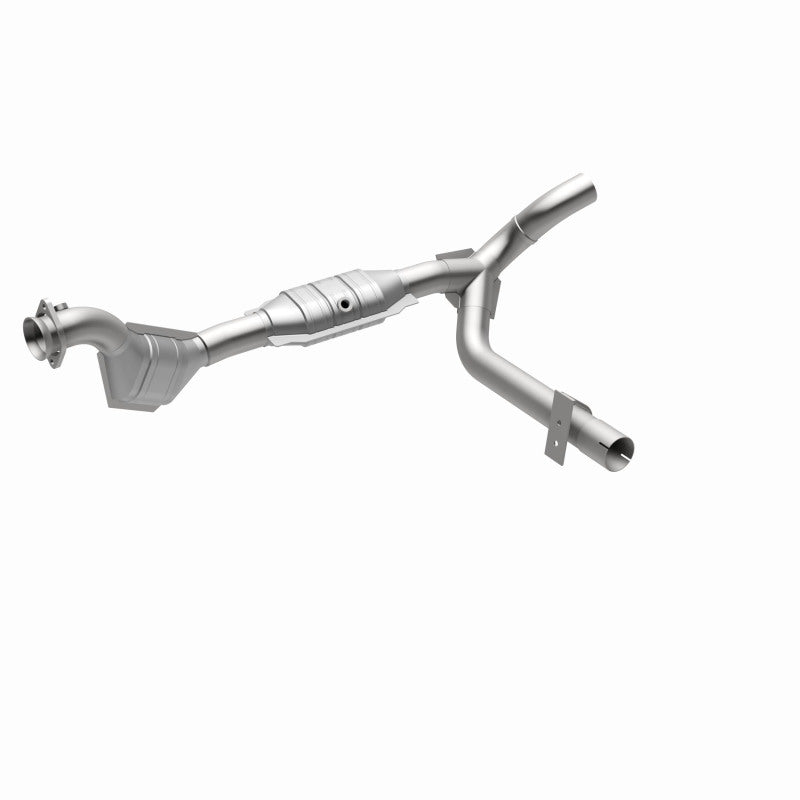 MagnaFlow 458072 carb direct-fit catalytic converter, front three-quarter view of the turntable spin