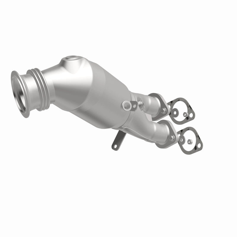 MagnaFlow 52244 oem grade direct-fit catalytic converter, front three-quarter view of the turntable spin