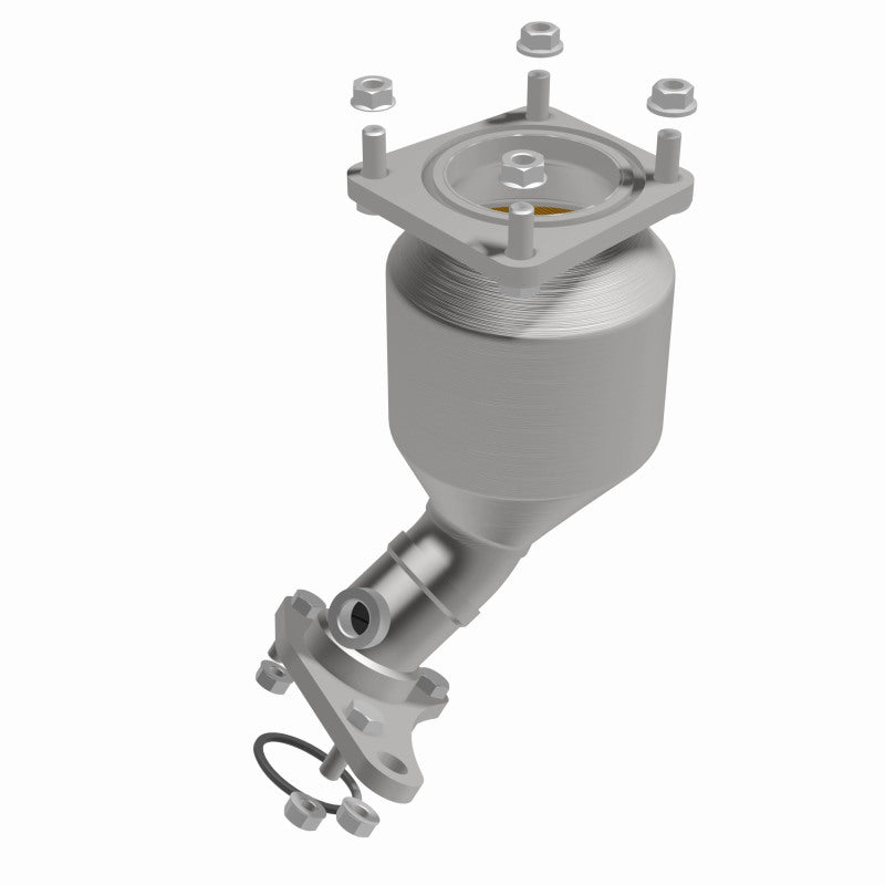 MagnaFlow 551129 carb direct-fit catalytic converter, front three-quarter view of the turntable spin