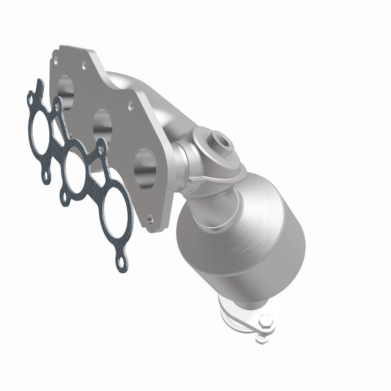 MagnaFlow 49693 oem grade manifold converter, front three-quarter view of the turntable spin