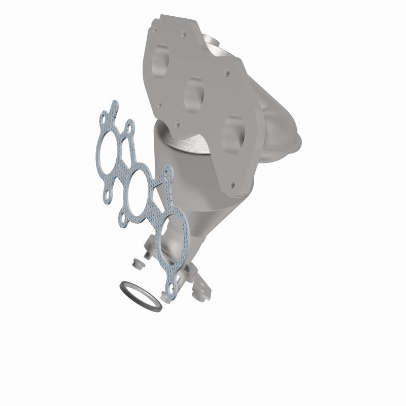 MagnaFlow 52017 oem grade manifold converter, rear three-quarter view of the turntable spin